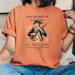 Custom Descendant of a Patriot Shirt, Personalized DAR SAR T-Shirt, Heritage Family Name Tee, Custom Ancestry Shirt, Patriotic Gift image 11