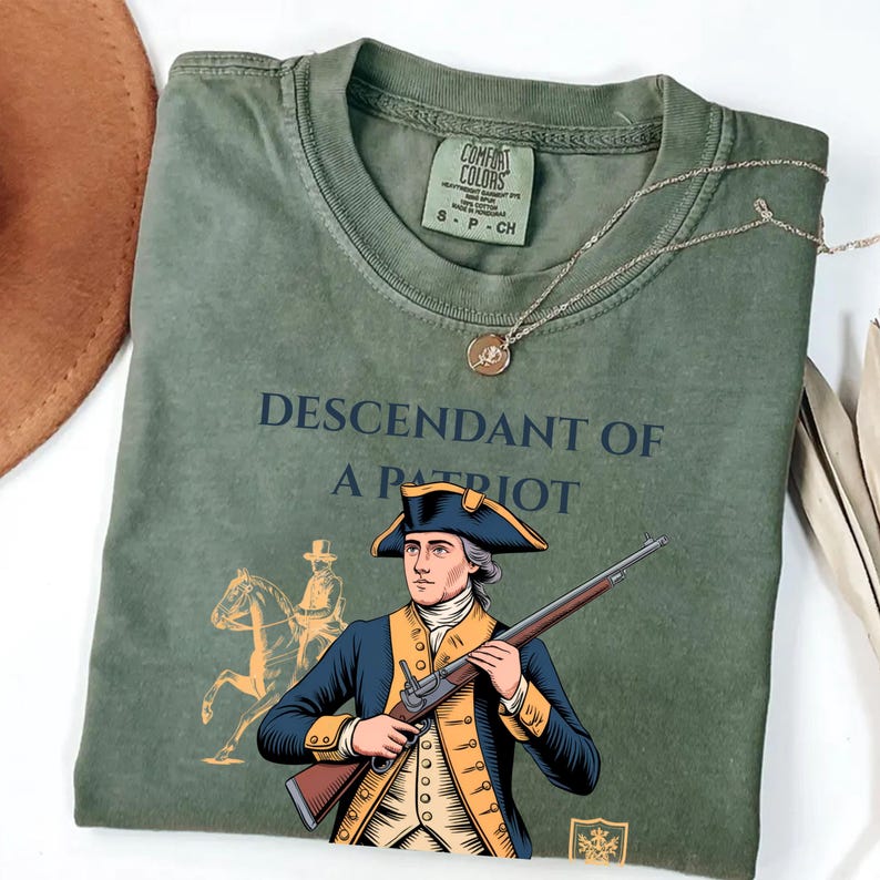 Custom Descendant of a Patriot Shirt, Personalized DAR SAR T-Shirt, Heritage Family Name Tee, Custom Ancestry Shirt, Patriotic Gift image 8