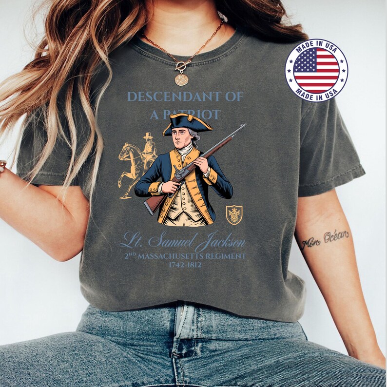 Custom Descendant of a Patriot Shirt, Personalized DAR SAR T-Shirt, Heritage Family Name Tee, Custom Ancestry Shirt, Patriotic Gift image 3
