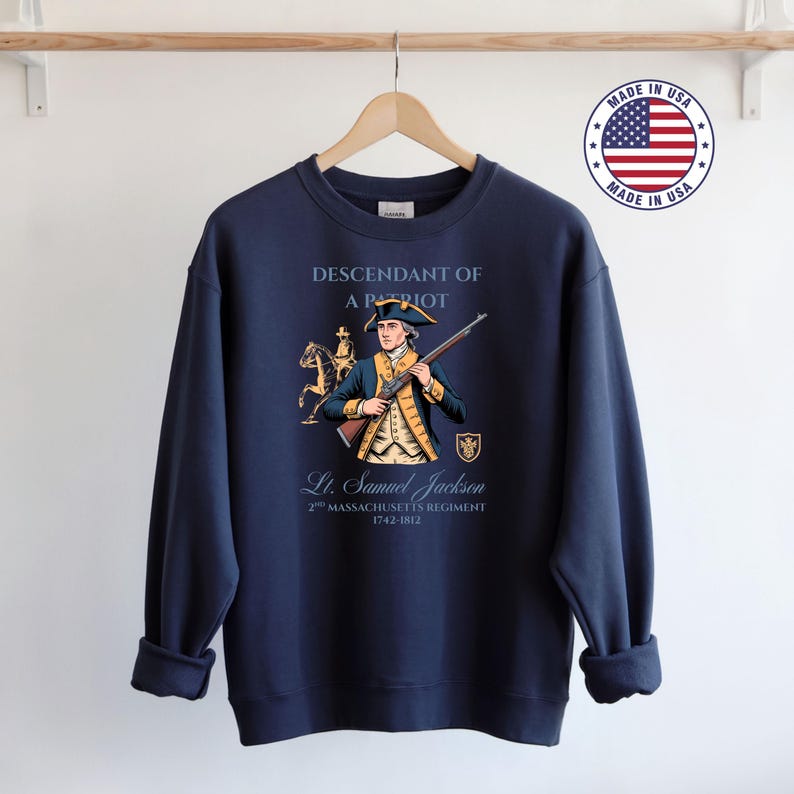 Custom Descendant of a Patriot Shirt, Personalized DAR SAR T-Shirt, Heritage Family Name Tee, Custom Ancestry Shirt, Patriotic Gift image 6