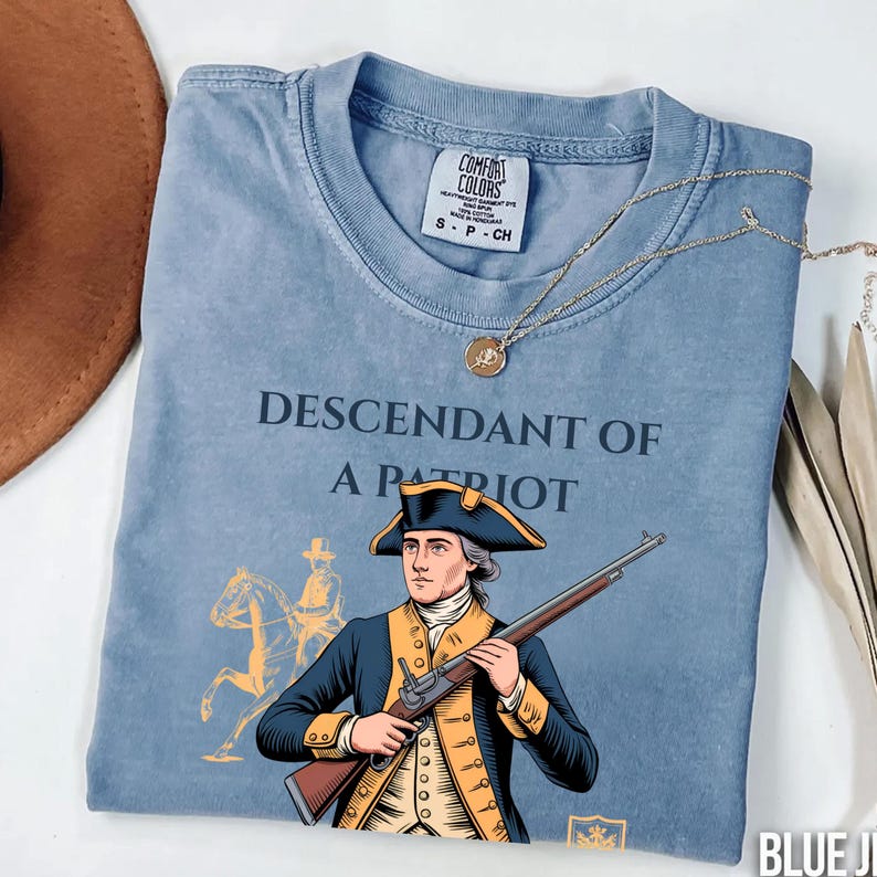Custom Descendant of a Patriot Shirt, Personalized DAR SAR T-Shirt, Heritage Family Name Tee, Custom Ancestry Shirt, Patriotic Gift image 12