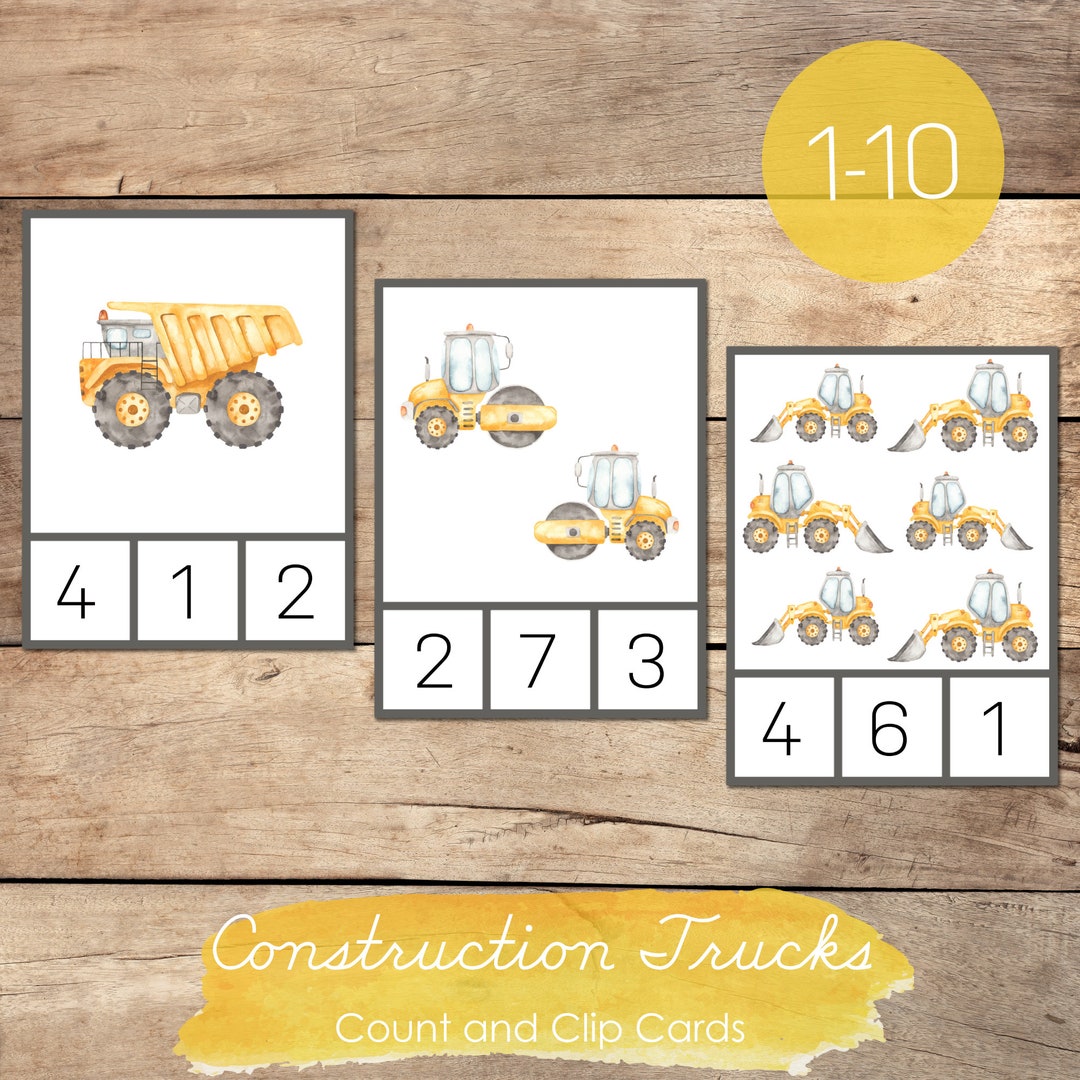 Construction Trucks Count and Clip Cards 1-10 Construction - Etsy