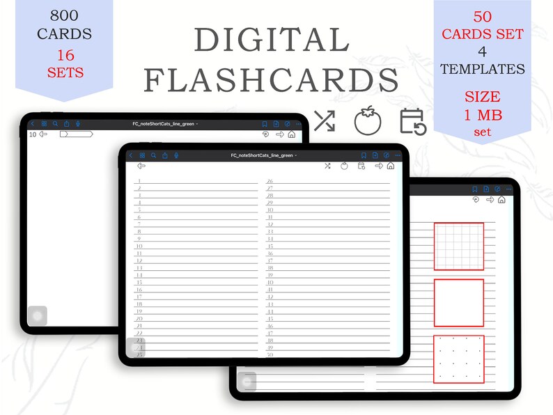 Digital Flashcards 800, 16 Sets Flash Cards Pdf for Learning Flashcards