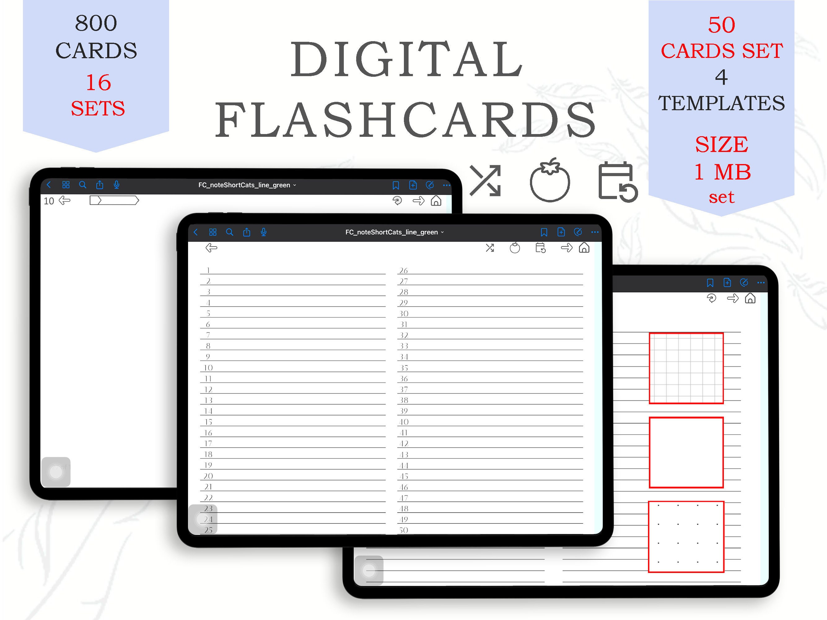 Digital Flashcards 800, 16 Sets Flash Cards Pdf for Learning Flashcards