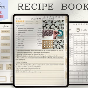 Digital Recipe Book for GoodNotes, Digital iPad Recipe Journal, Digital Cookbook, Digital Meal Planner, Recipe Book Template, Notability