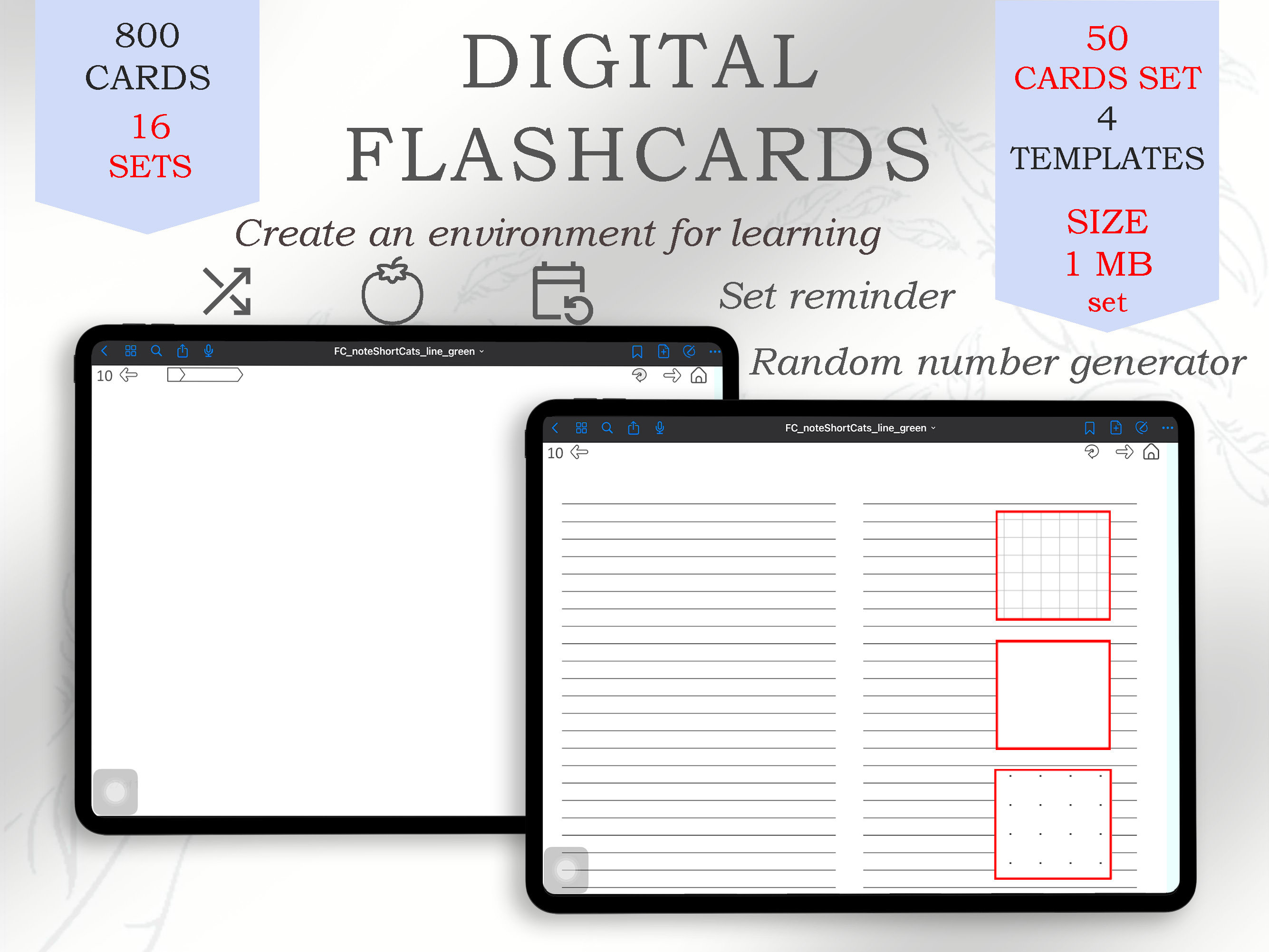 Digital Flashcards 800, 16 Sets Flash Cards Pdf for Learning Flashcards