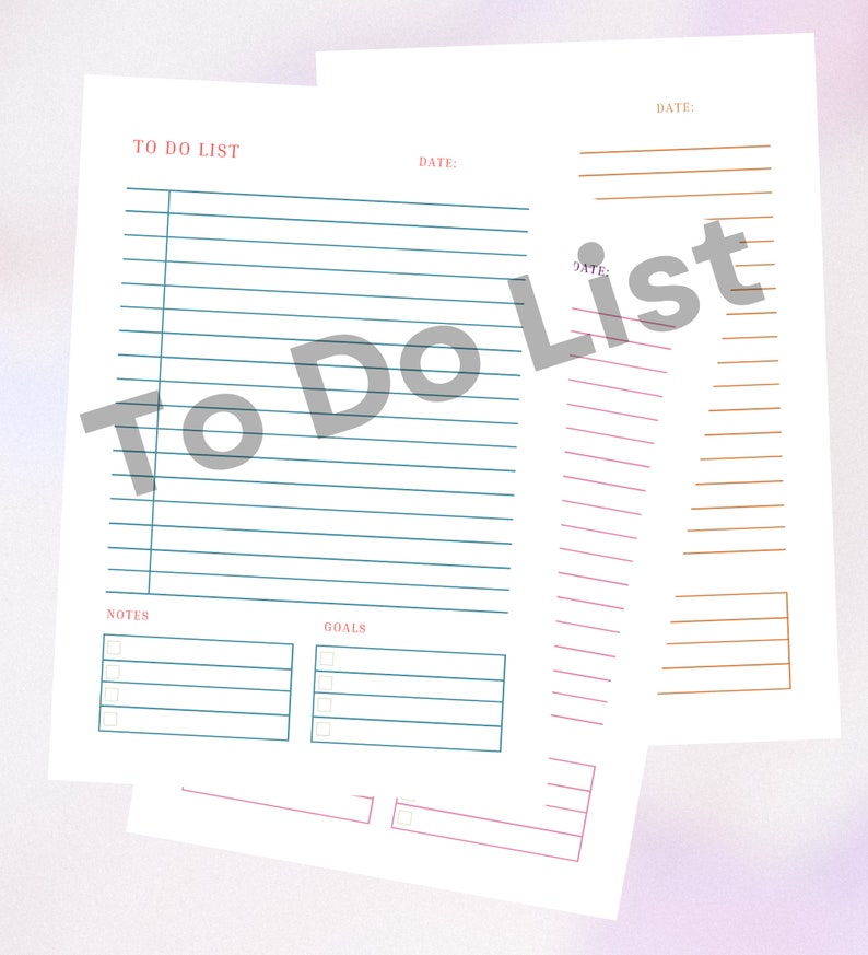 To Do List Printable PDF Colored to Do List PNG Planner - Etsy