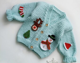 Pull/cardigan Unisexe Motif Bonhomme De Neige Noël - Taille XL - Bleu - Neuf Sans étiquettes