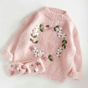 Floral pattern Alpaca sweater, Flower sweater, Baby Name Sweater, Custom baby Sweater Girl Embroidered Sweater Crochet Cardigan Gift newborn image 1