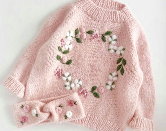 Floral pattern Alpaca sweater, Flower sweater, Baby Name Sweater, Custom baby Sweater Girl Embroidered Sweater Crochet Cardigan Gift newborn