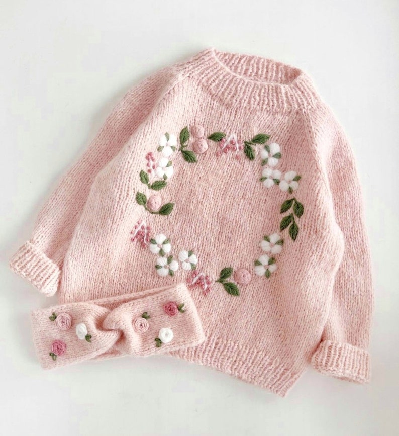 Floral pattern Alpaca sweater, Flower sweater, Baby Name Sweater, Custom baby Sweater Girl Embroidered Sweater Crochet Cardigan Gift newborn image 1