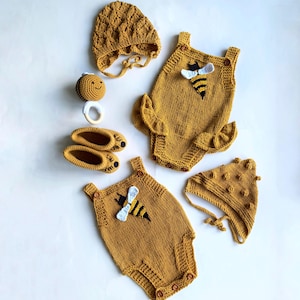 Crochet bee Bumble Bee Romper Honey Bee Bee baby shower Gift newborn boy Bee First Birthday Baby girl coming home outfit 0-3 months in stock
