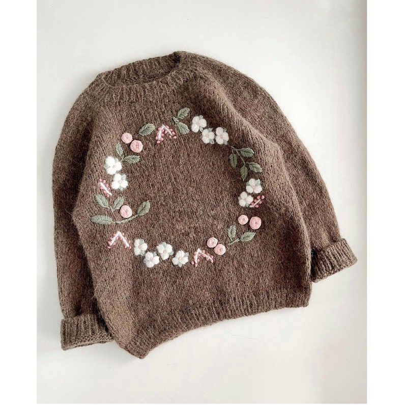 Floral pattern Alpaca sweater, Flower sweater, Baby Name Sweater, Custom baby Sweater Girl Embroidered Sweater Crochet Cardigan Gift newborn image 3