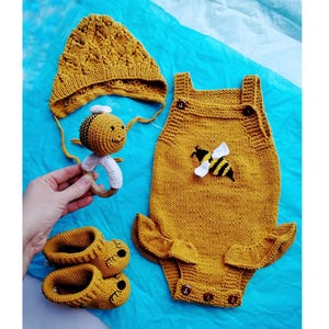 Bee Romper, bee baby shower, Honey Bee, Crochet bee, Bee First Birthday Outfit, Baby boy coming home outfit New mom gift basket Gift newborn