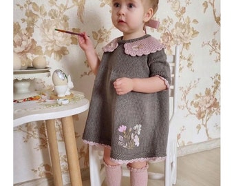 Baby crochet dress Easter baby dress Holiday dress First birthday dress Flower dress Baptism dress Girl short sleeve dress Embroidered dress