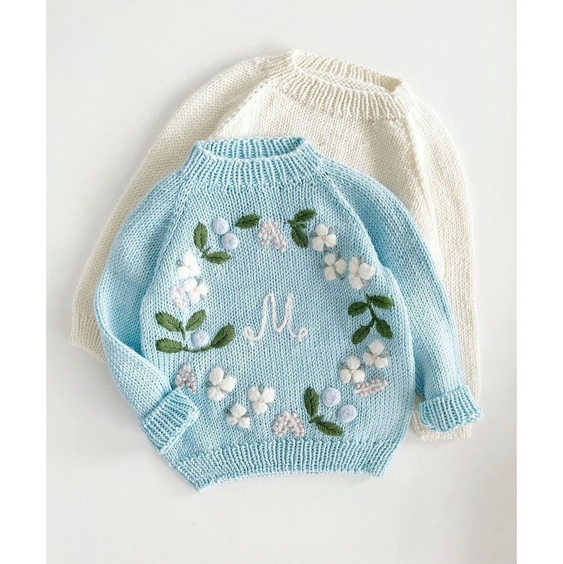 Floral pattern Alpaca sweater, Flower sweater, Baby Name Sweater, Custom baby Sweater Girl Embroidered Sweater Crochet Cardigan Gift newborn image 6