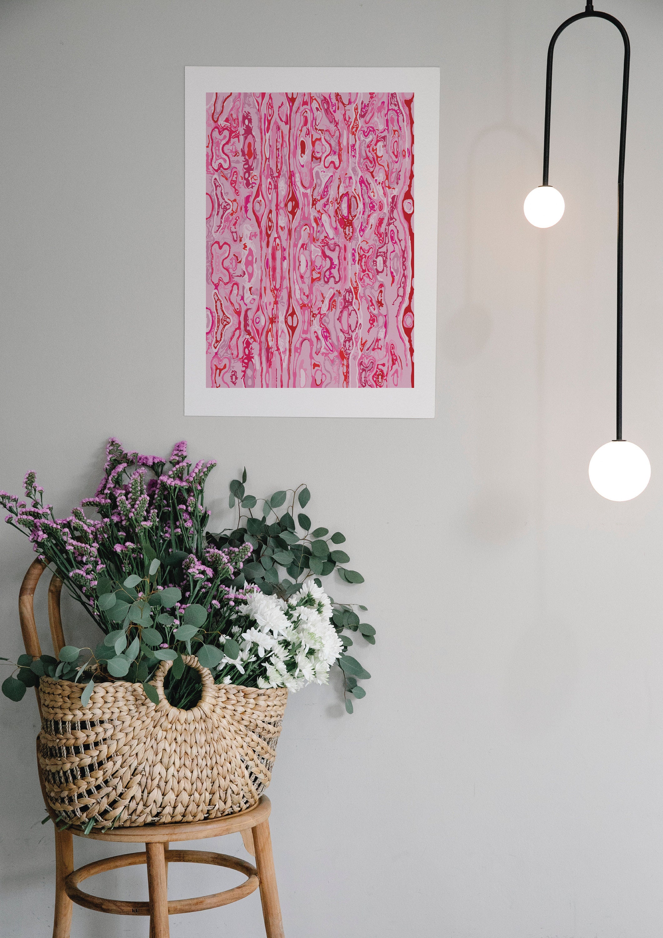 Pink and Red Wall Art Poster Abstract Maximalist Decor Art Etsy