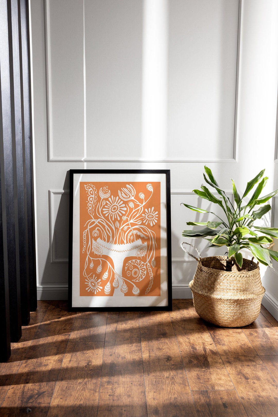 Abstract Botanical Flowers Poster Digital Download Burnt Orange Wall ...