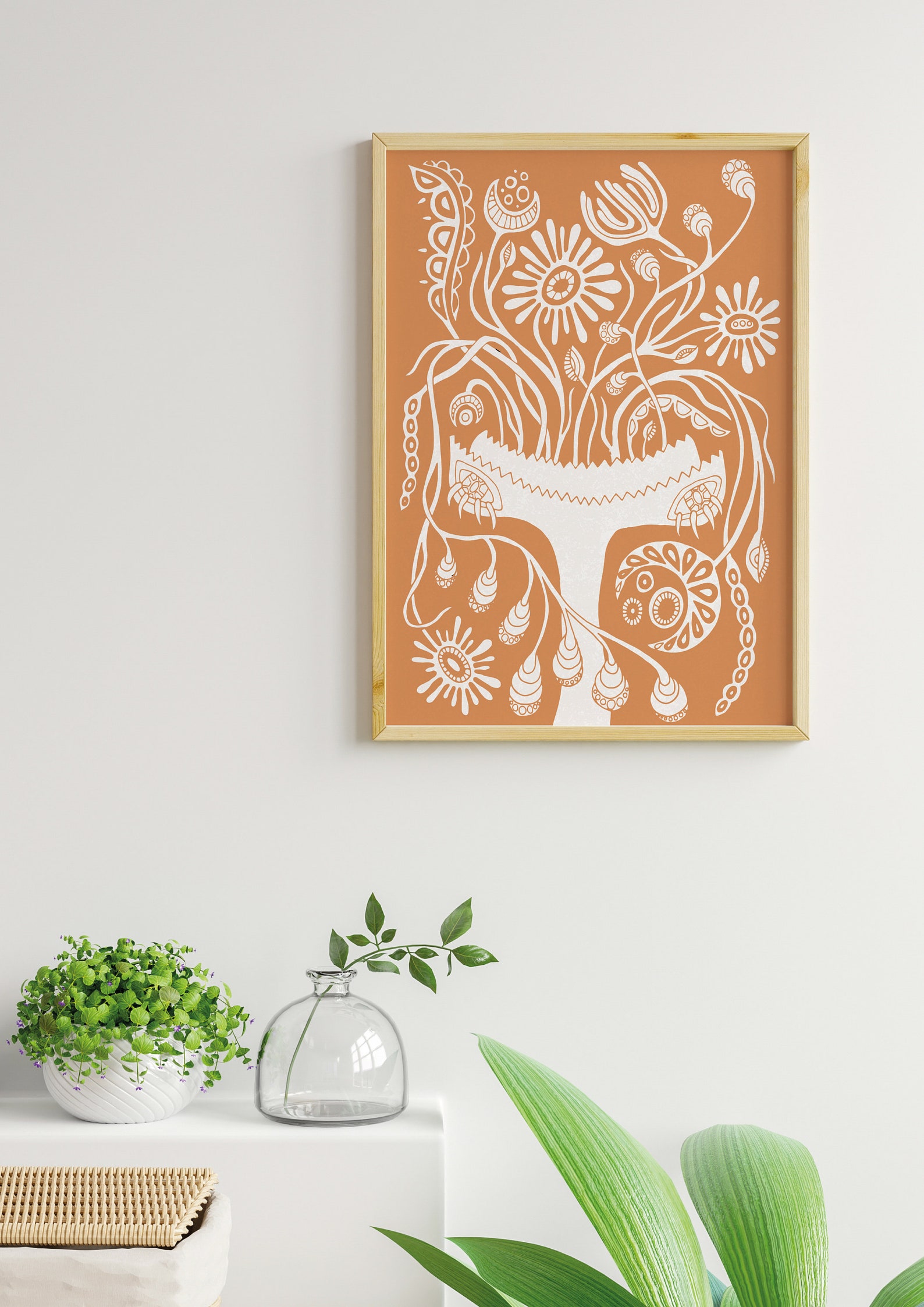 Abstract Botanical Flowers Poster Digital Download Burnt Orange Wall ...