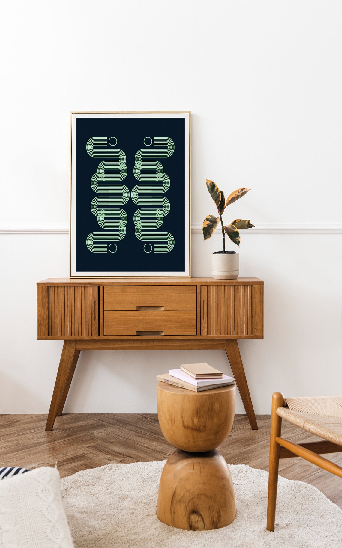 Navy Blue Mint Green Geometric Wall Art Modern Dark Blue Abstract Print ...