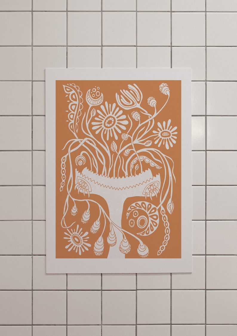 Abstract Botanical Flowers Poster Digital Download Burnt Orange Wall ...