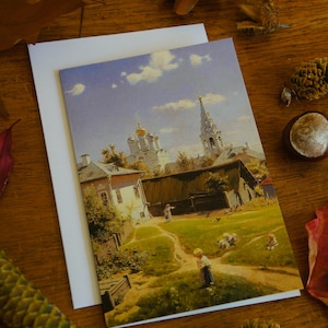 Vasiliy Polenov 'Moscow Courtyard' ~ Orthodox Fine Art Wenskaart ~ ValaamFineArtCards
