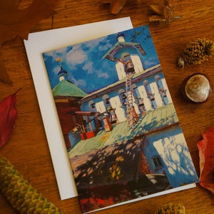 Sergei Vinogradov  'The Belfry Of The Pskovo-Pechersky Monastery' ~ Orthodox Fine Art Greeting Card ~ ValaamFineArtCards