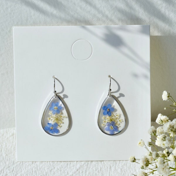 Forget Me Not Pressed Flower Earrings, Dried Flower Resin Earrings, Hanmdmade Real Flower Earrings, Natural Jewelry, Birthday Gifts For Her