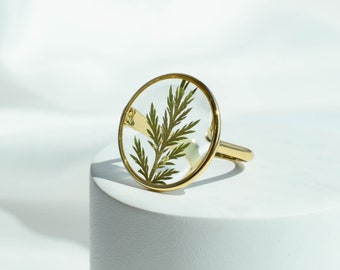 Real Fern Leaf Ring, Pressed Leaf Ring, Dried Leaves Resin Plant Ring, Green Leaf Ring, US Size 8.5, Anniversary Birthday Gifts for Women