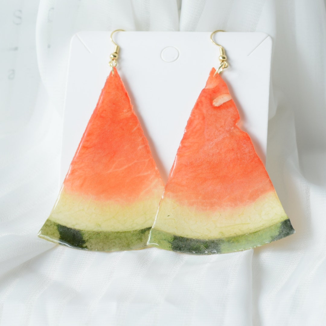 Pressed Real Watermelon Earrings, Resin Watermelon Earrings, Dried