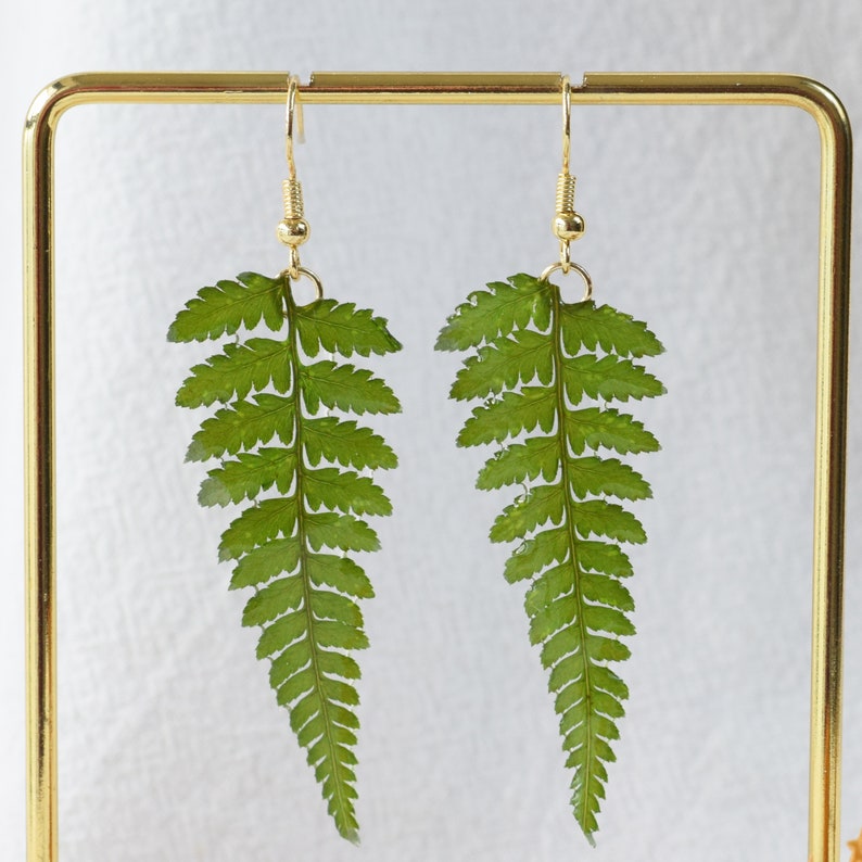 Handmade Real Fern Leves Earrings, Pressed Leaves Earrings, Resin Fern Leaf Earrings, Natural Jewellry, Christmas Birthday Gifts For Women zdjęcie 4