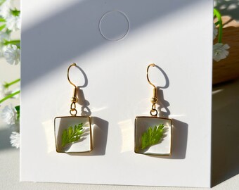 Handmade Real Fern Leves Earrings,  Pressed Leaves Earrings, Resin Fern Leaf Earrings, Dried Leaf Jewellry, Christmas Birthday Gifts For Her