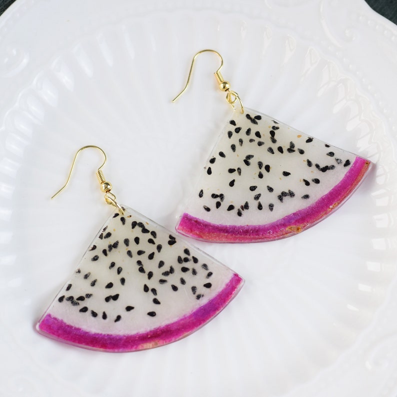 Pressed Pitaya Earrings Resin Fruits Earrings Real Fruit Etsy