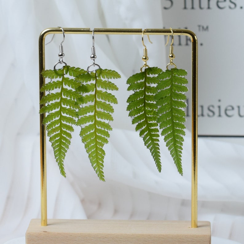 Handmade Real Fern Leves Earrings, Pressed Leaves Earrings, Resin Fern Leaf Earrings, Natural Jewellry, Christmas Birthday Gifts For Women zdjęcie 1