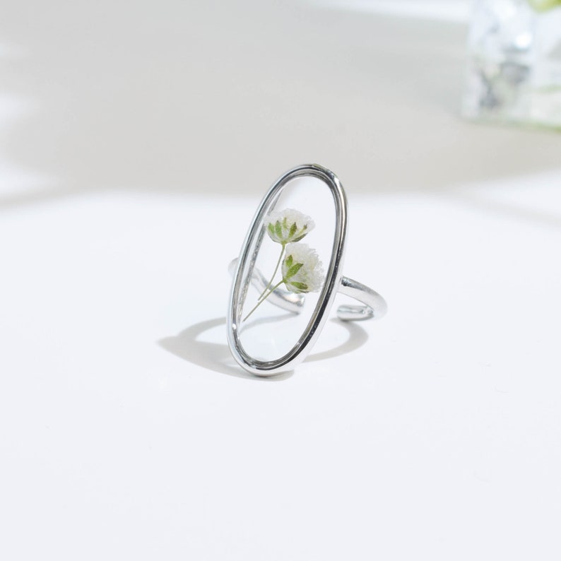 Adjustable Real Baby's Breath Flower Ring, Pressed Flower Ring, Dried Gypsophila Ring, Resin Flower Ring, Anniversary Gift, Wedding Jewerly image 7