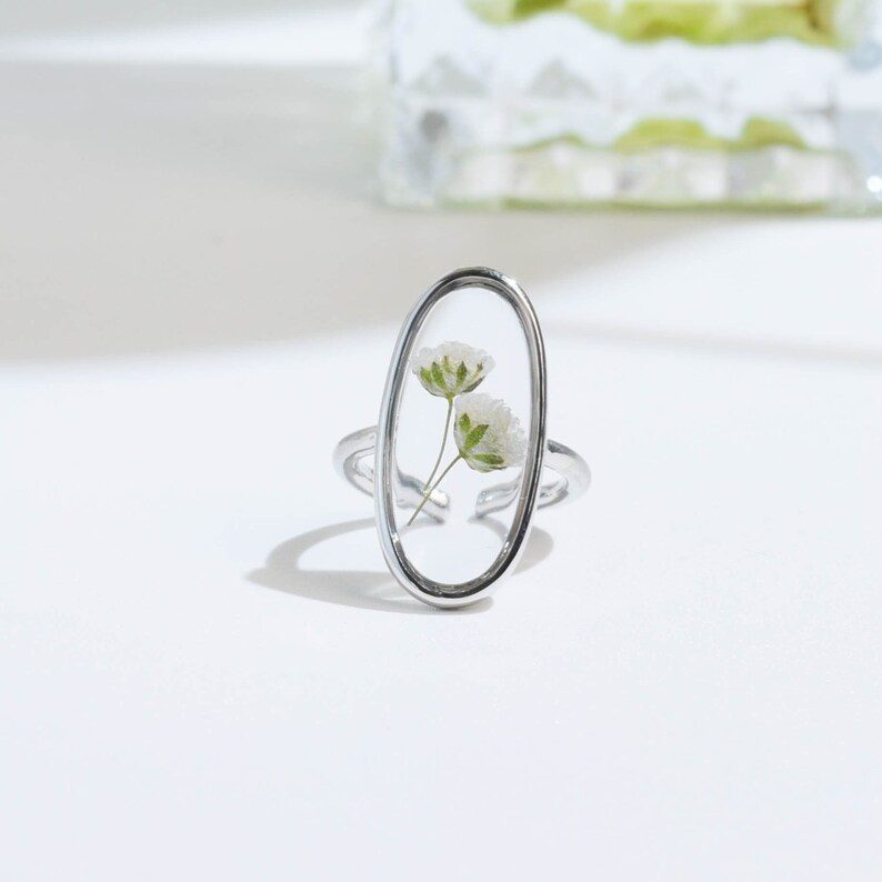 Adjustable Real Baby's Breath Flower Ring, Pressed Flower Ring, Dried Gypsophila Ring, Resin Flower Ring, Anniversary Gift, Wedding Jewerly image 8