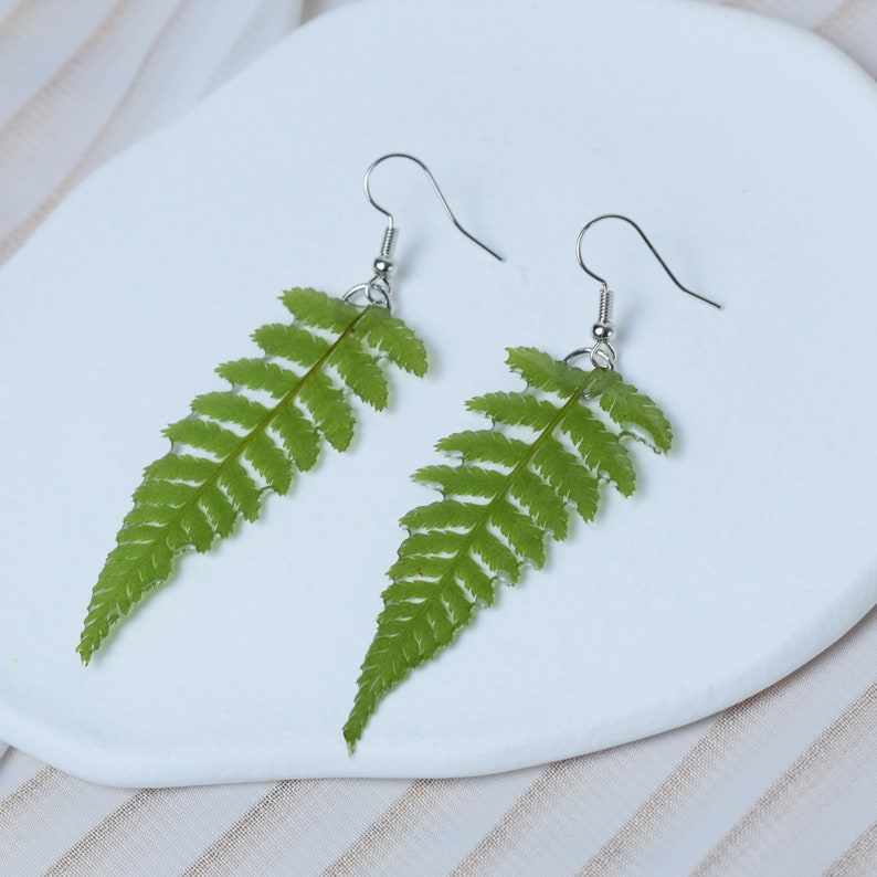 Handmade Real Fern Leves Earrings, Pressed Leaves Earrings, Resin Fern Leaf Earrings, Natural Jewellry, Christmas Birthday Gifts For Women zdjęcie 7