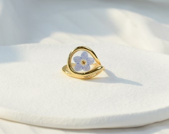 Forget me not Real Flower Adjustable Ring, Pressed Flower Ring, Dried Flower Ring, Resin Flower Ring, US Size 7-9, Anniversary Birthday Gift