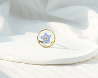 Forget me not Real Flower Ring, Pressed Flower Ring, Dried Flower Ring, Resin Flower Ring, US Size 8.5, Anniversary Birthday Gifts for Women