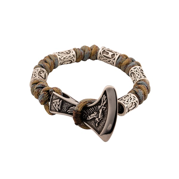 Handmade Viking Runes Axe Paracord Knots Custom Warrior Wrist Bracelet in 200 colour options Handmade by Practicalix in Australia