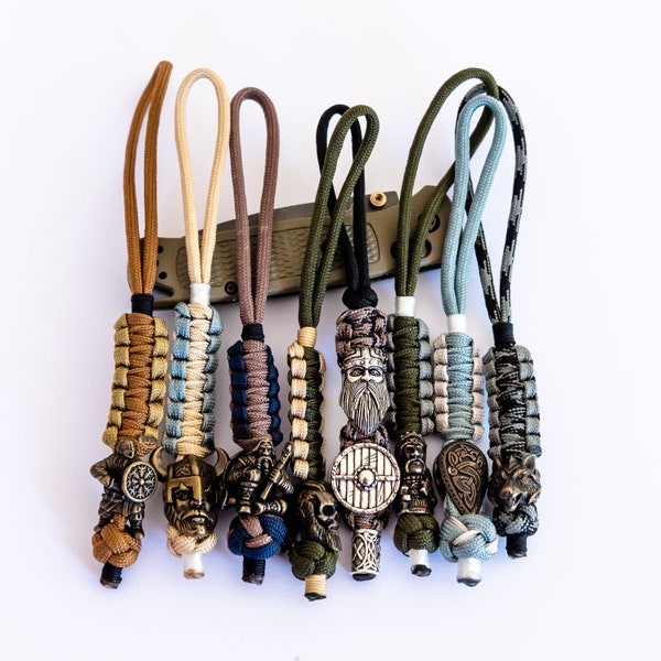 Viking Norse Warrior Métal Laiton EDC Perles Crâne Casque Paracord Lanyard Shark Jawbone Couteau Pliant Personnalisé Fait Main Practicalix Australie