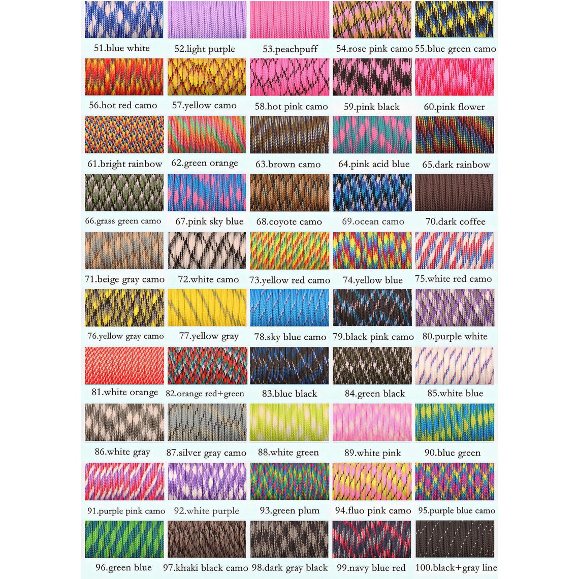 Paracord 550 Type III - Corde Nylon 7 Brins, 4mm, Résistance 250kg - Plusieurs Longueurs Et 200 Couleurs