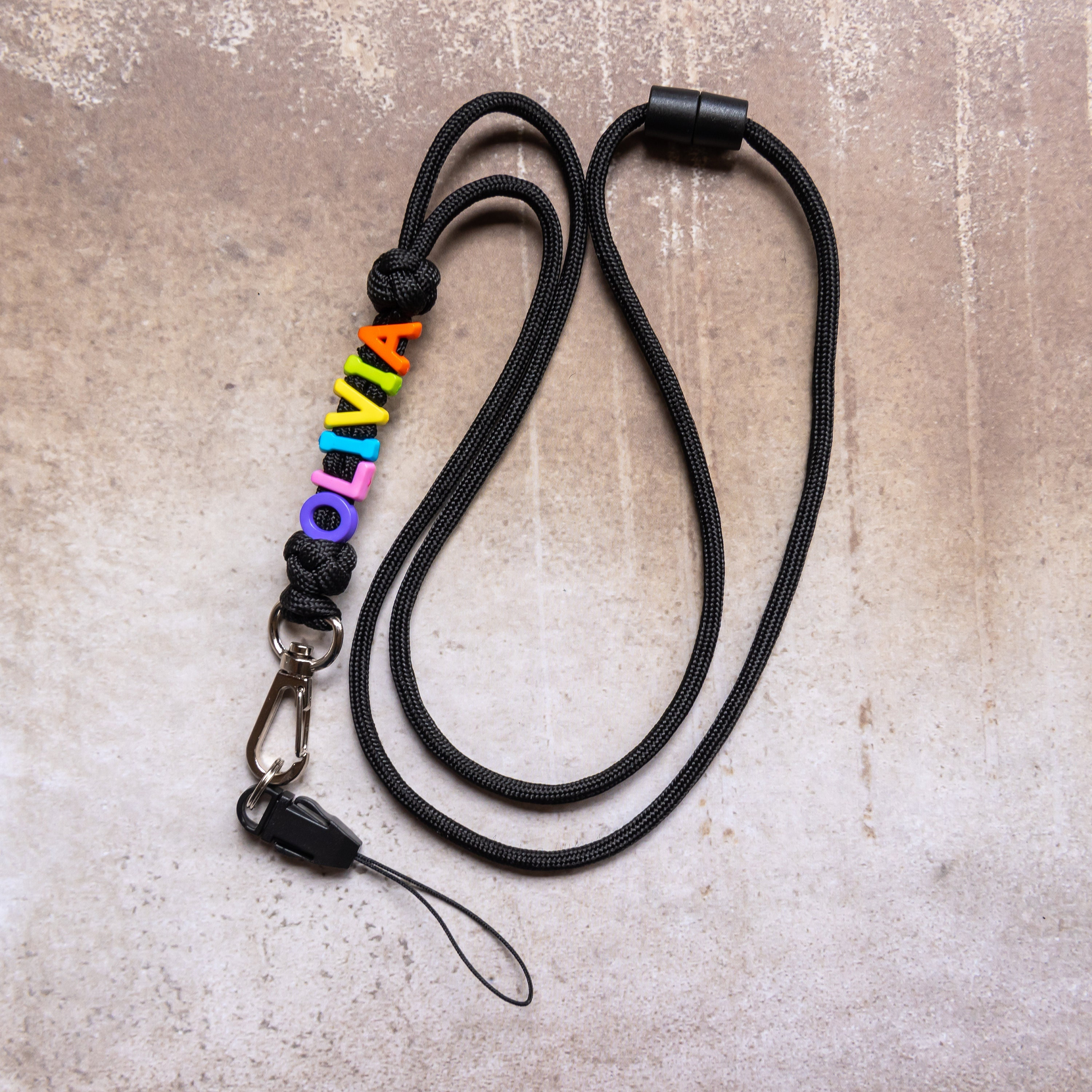 Two Color Minimal Paracord ID Lanyard with Breakaway Clasp and Metal Carabiner (Free Badge Holder Included) | Choose from 105 Colors Black