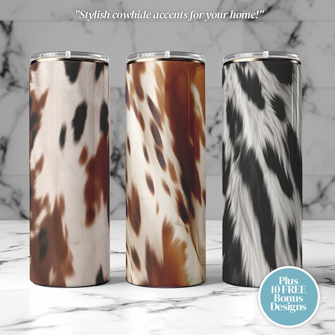 3 X Cow Hide Tumbler 20oz Skinny Tumbler Sublimation Design, Cow Hide, Cow Print Tumbler, Cow