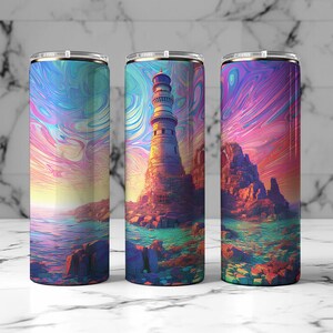 Colourful Lighthouse Tumbler Wrap PNG, Lighthouse Png, Lighthouse Design, Nautical Tumbler, Fisherman Tumbler, Lighthouse Svg