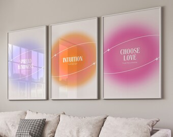 Aura poster set of 3 gradient positive affirmation posters for colorful wall decoration and spiritual trend