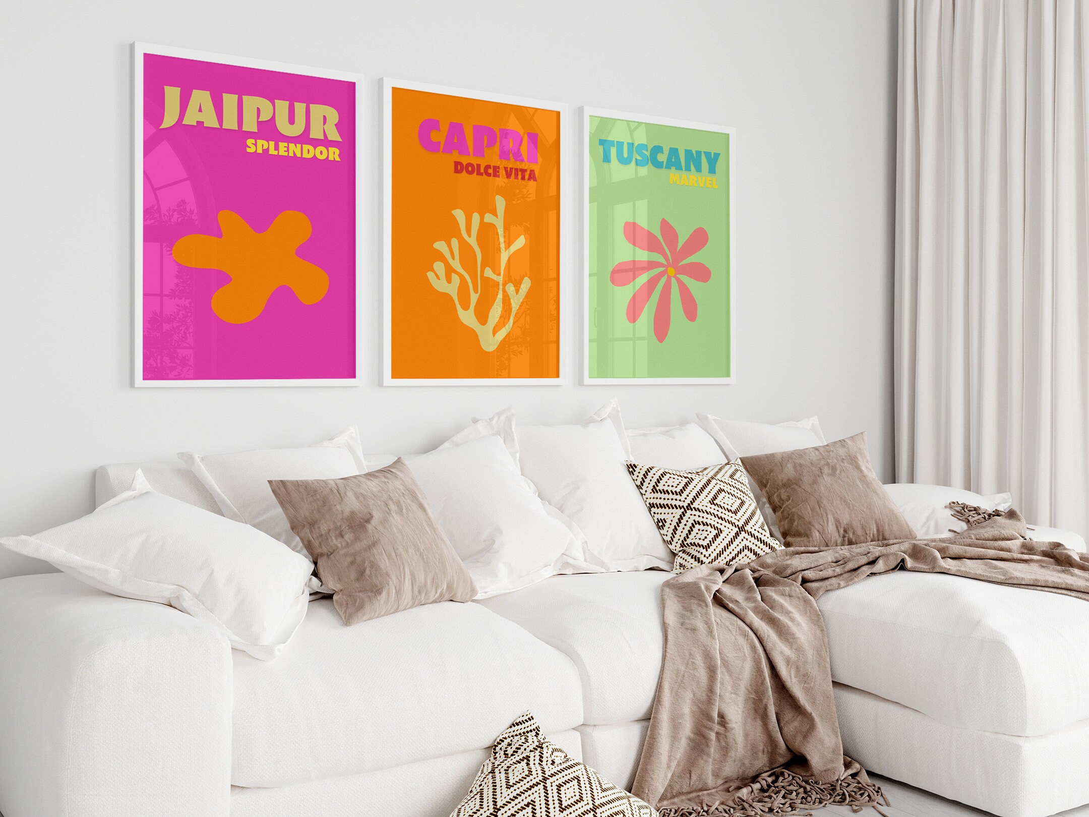 Travel Prints Set of 3 Gallery Wall Art Set Colorful Summer 