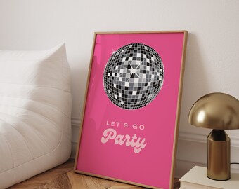 Barbie Let's go party movie digital poster for pink and girly wall decoration, trendy colorful wall poster with disco ball