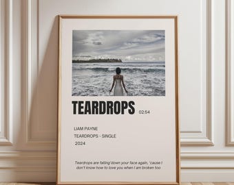 Liam Payne Teardrops song poster with lyrics, One Direction 1D album cover poster, Liam digital print with his music