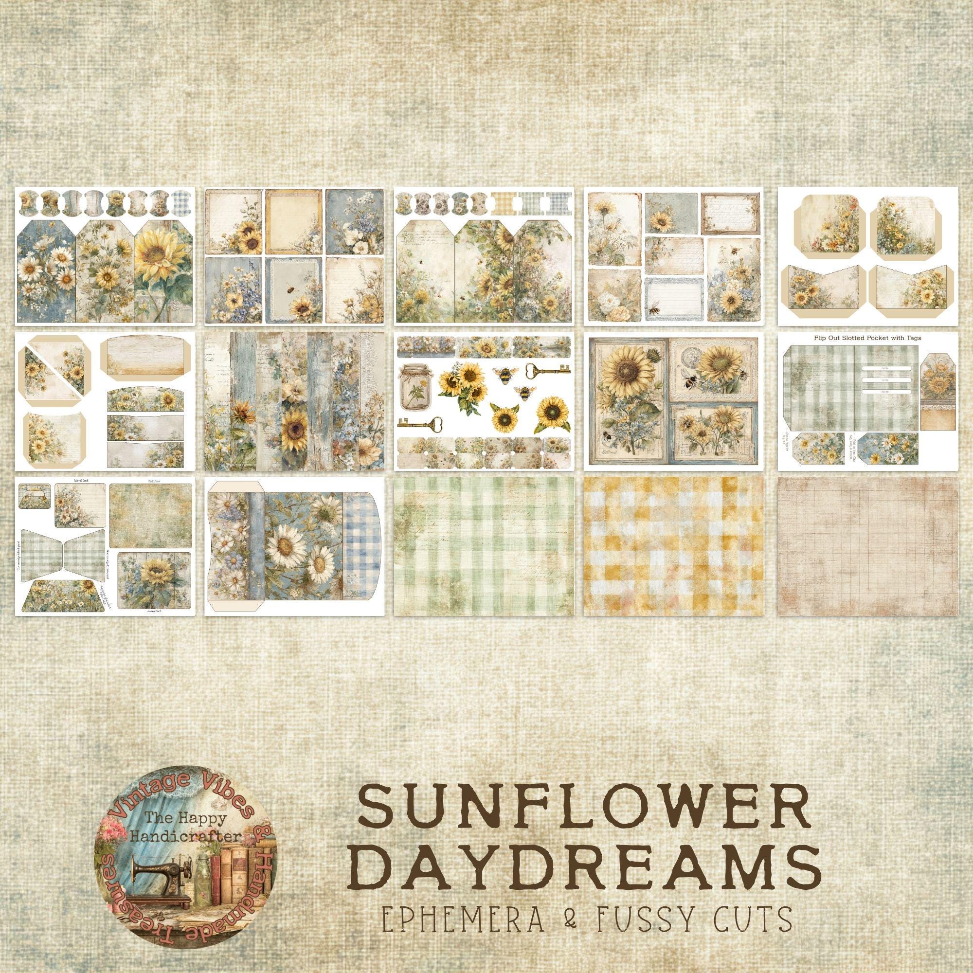 Sunflower Daydreams Ephemera & Fussy Cuts – Printable Junk Journal Kit ...